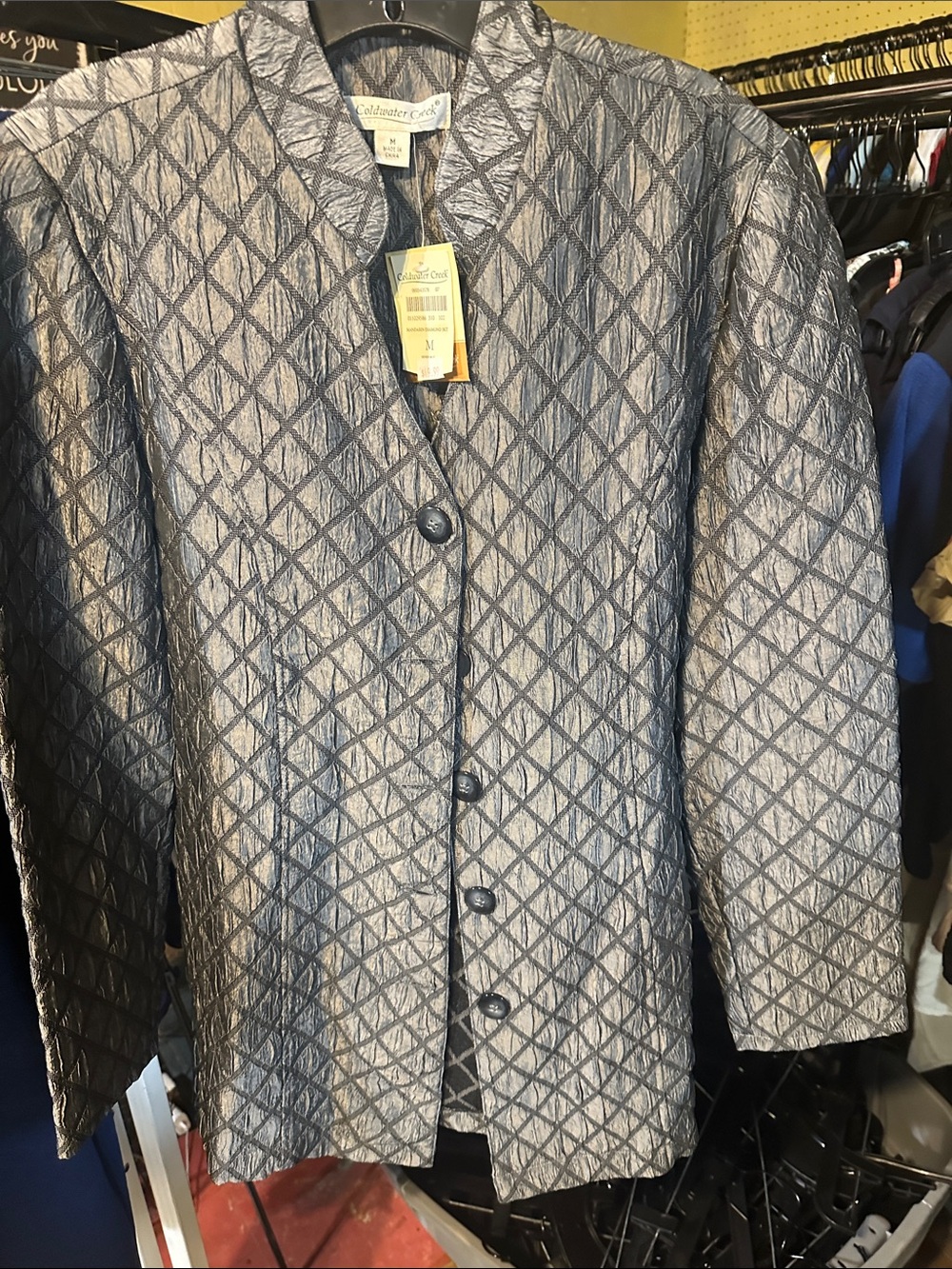 NWT coldwater creek Quilted Diamond-Pattern Gray Jacket M